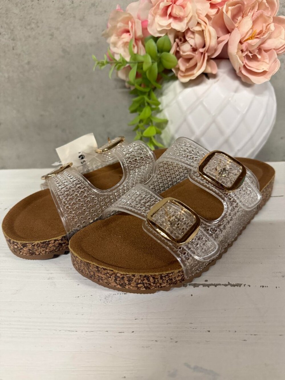 NWT Mia Blueball Transparent Corkbed Sandals